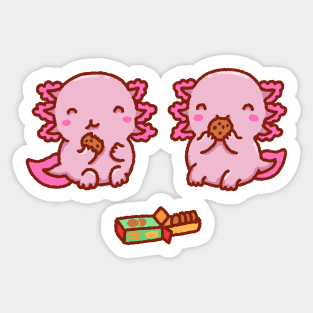 Cute axolotls eating cookies together Sticker